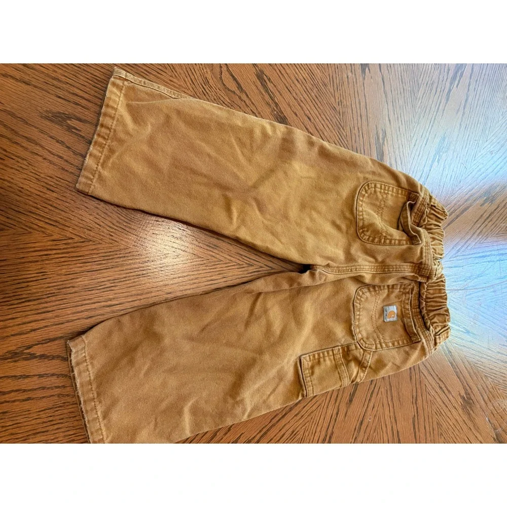 Carhartt Kids 24M Brown Canvas Duck Work Pants Elastic Waist Utility Trousers